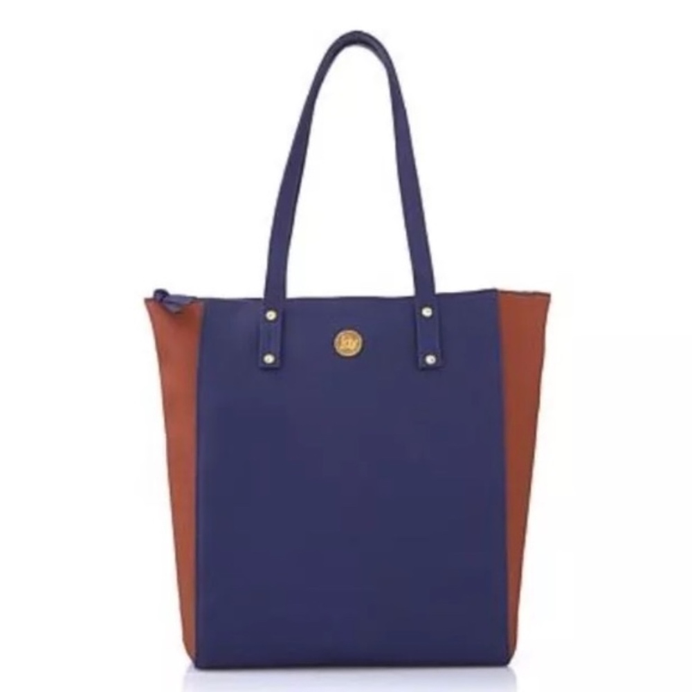 Genuine Leather Tote/shopper Navy/Cognac